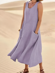 Elina | Damen Leinen Maxikleid mit Taschen