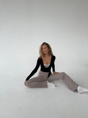 Damen Langarm-Wickelbluse mit V-Ausschnitt – Yoga – Alltagskleidung