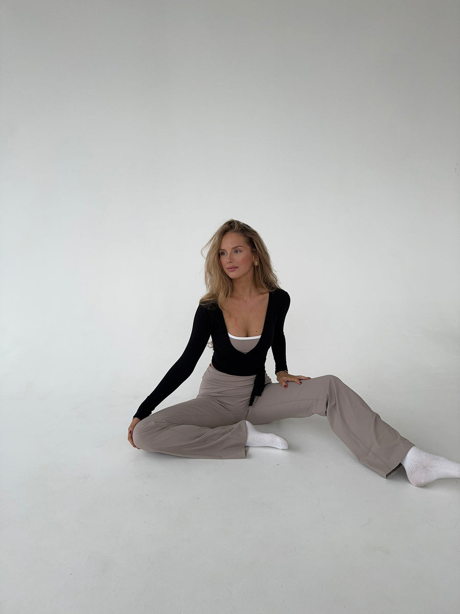 Damen Langarm-Wickelbluse mit V-Ausschnitt – Yoga – Alltagskleidung