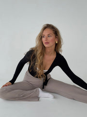 Damen Langarm-Wickelbluse mit V-Ausschnitt – Yoga – Alltagskleidung