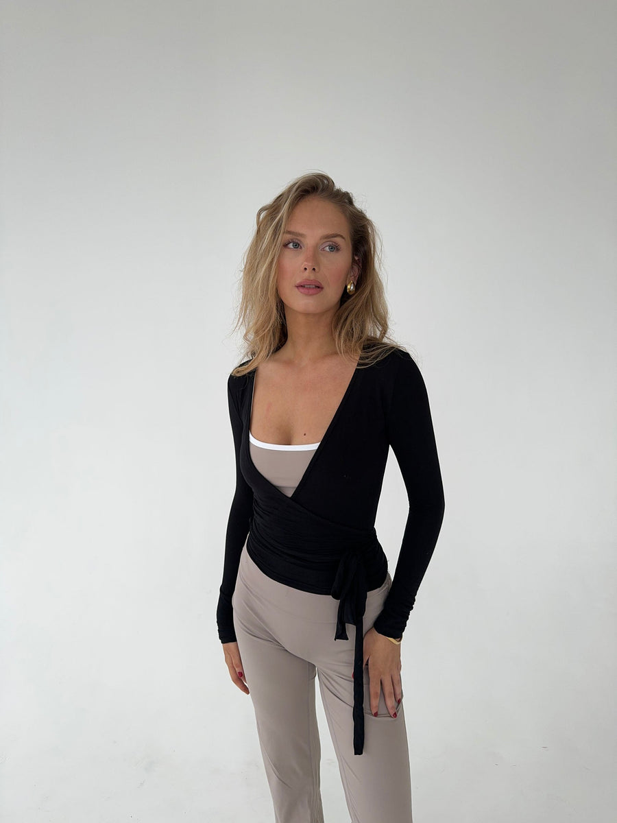 Damen Langarm-Wickelbluse mit V-Ausschnitt – Yoga – Alltagskleidung