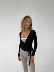 Damen Langarm-Wickelbluse mit V-Ausschnitt – Yoga – Alltagskleidung