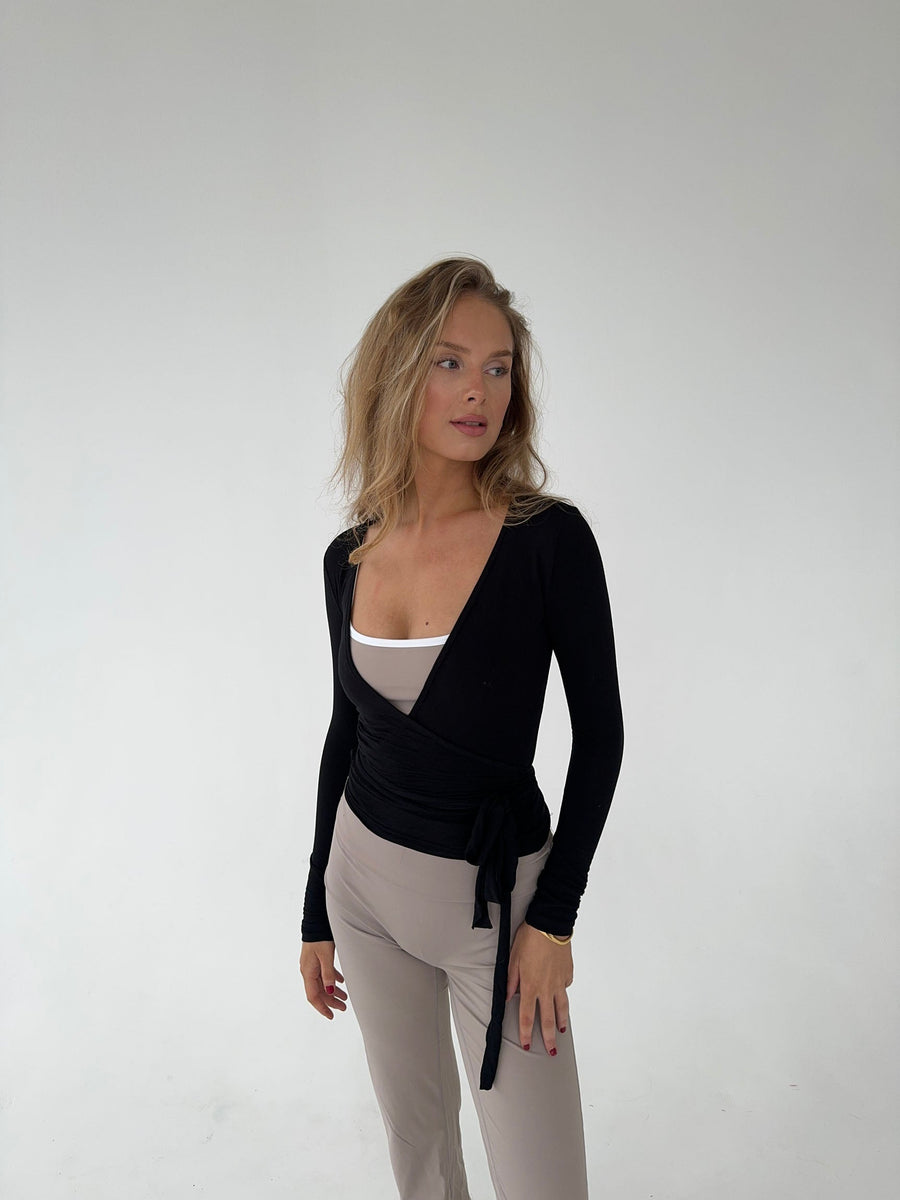 Damen Langarm-Wickelbluse mit V-Ausschnitt – Yoga – Alltagskleidung