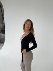 Damen Langarm-Wickelbluse mit V-Ausschnitt – Yoga – Alltagskleidung