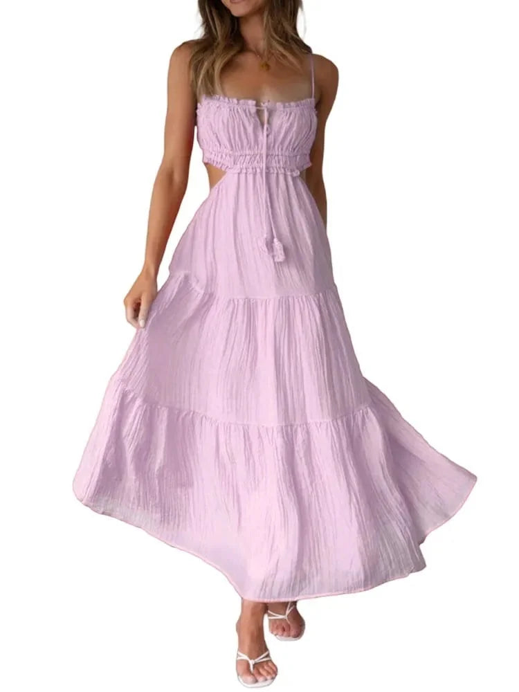 Damen Maxi Kleid Baumwolle Ärmellos Luftiger Schnitt Sommerstil