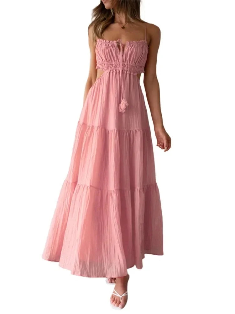 Damen Maxi Kleid Baumwolle Ärmellos Luftiger Schnitt Sommerstil