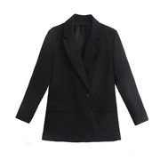 Oversized Damenblazer Beige – Vegan Lederoptik, Frühling