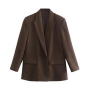 Oversized Damenblazer Beige – Vegan Lederoptik, Frühling