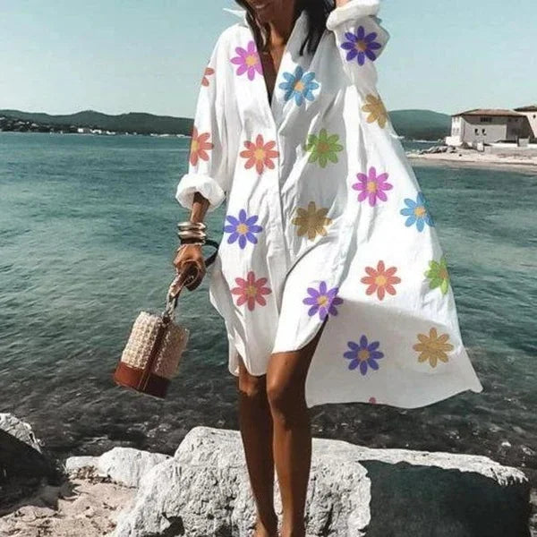 Damen Hemdblusenkleid aus Baumwolle mit Knöpfen und Taillenband – Sommerlook
