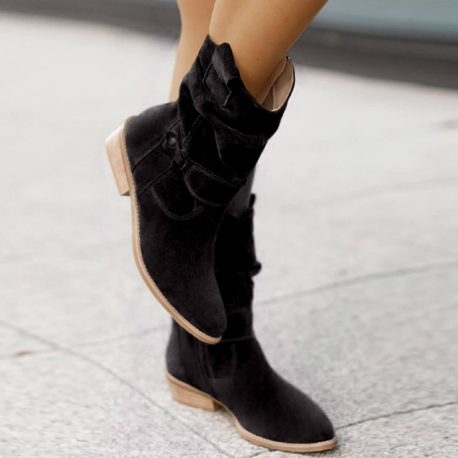 Damen Stiefeletten aus Wildleder mit Schnallen-Details und flachem Absatz – Stilvolle Herbst- und Winterboots