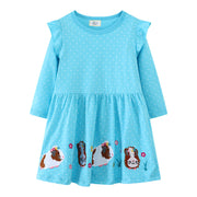 Mädchen Langarmkleid mit fröhlichem Meerschweinchen-Motiv Drune