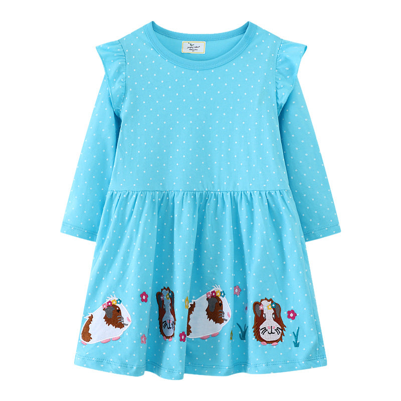 Mädchen Langarmkleid mit fröhlichem Meerschweinchen-Motiv Drune
