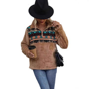 Damen kuschelige Fleece-Pullover mit modischem Reißverschluss und Farbdesign