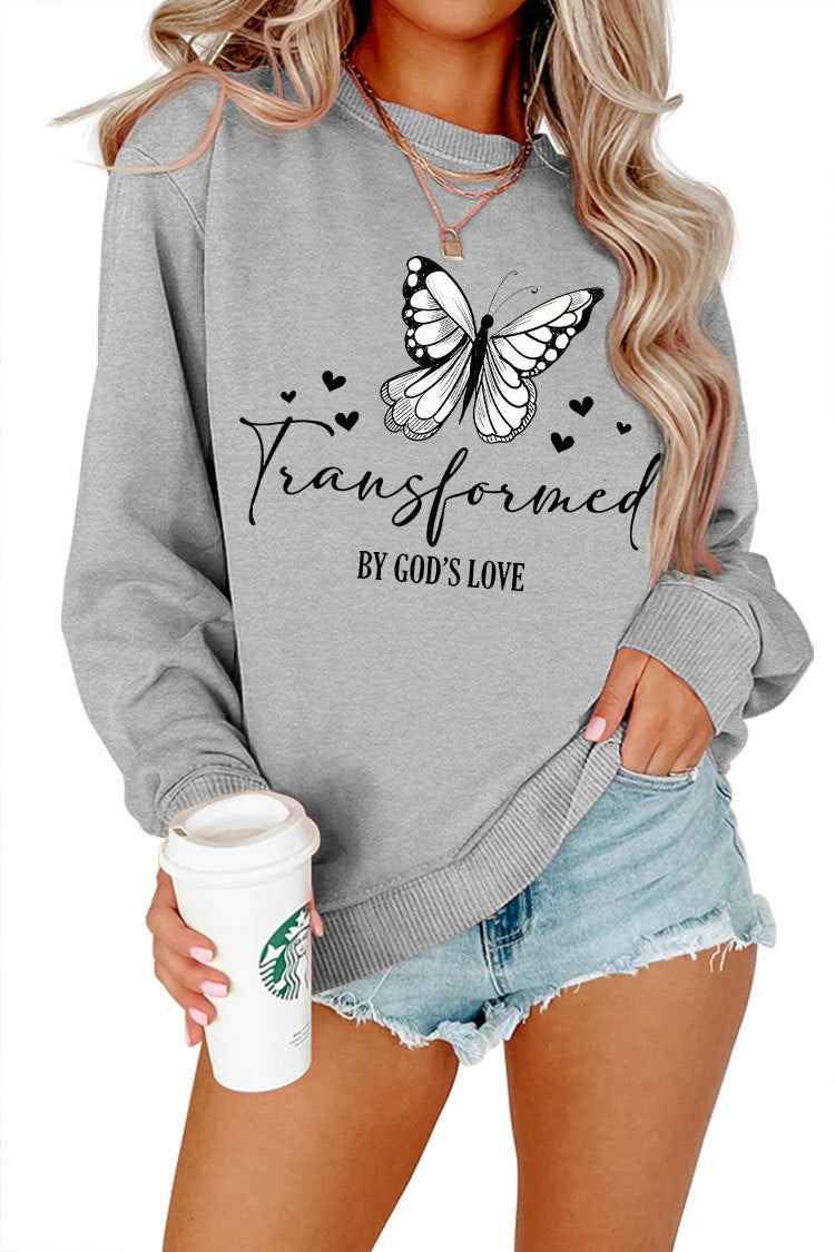Damen Sweatshirt mit künstlerischem Schmetterlingsmotiv und inspirierendem Schriftzug
