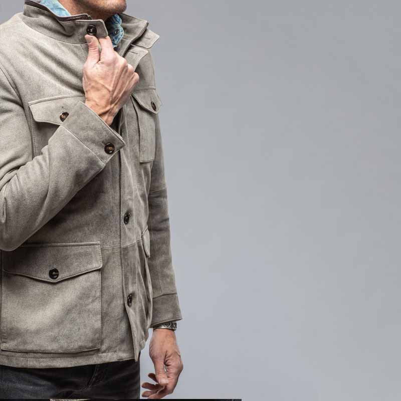 Herren lässige Wildlederjacke mit praktischen Pattentaschen Aliams