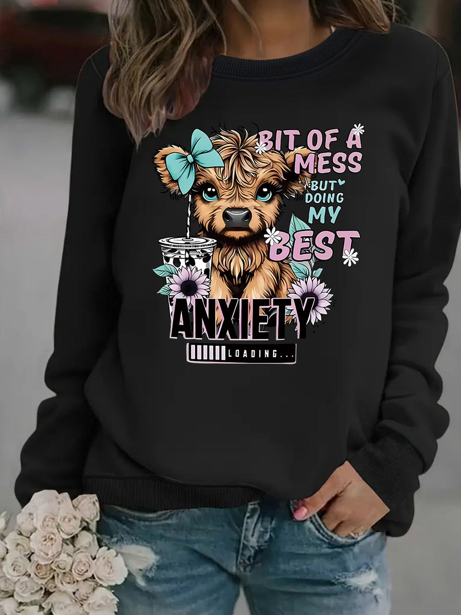 Damen Sweatshirt mit kreativem Hundedesign und inspirierendem Schriftzug