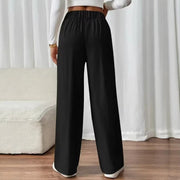 Damen elegante Hochbundhose mit seitlichen Knopfdetails und weitem Bein