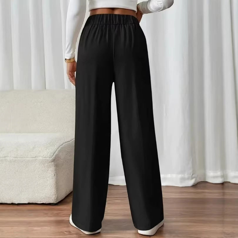 Damen elegante Hochbundhose mit seitlichen Knopfdetails und weitem Bein