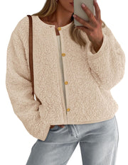 Damen Kuschelige Fleecejacke mit Knopfdetail und Oversized-Schnitt