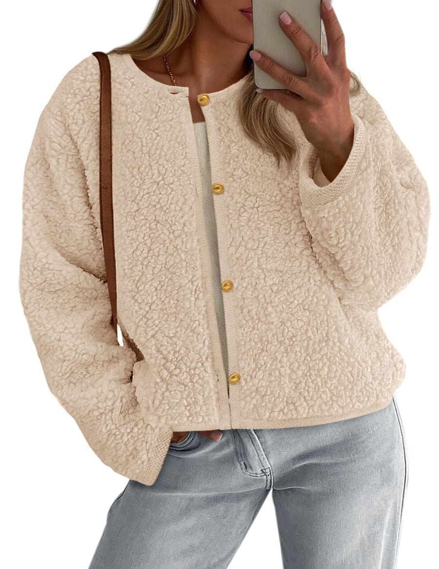 Damen Kuschelige Fleecejacke mit Knopfdetail und Oversized-Schnitt