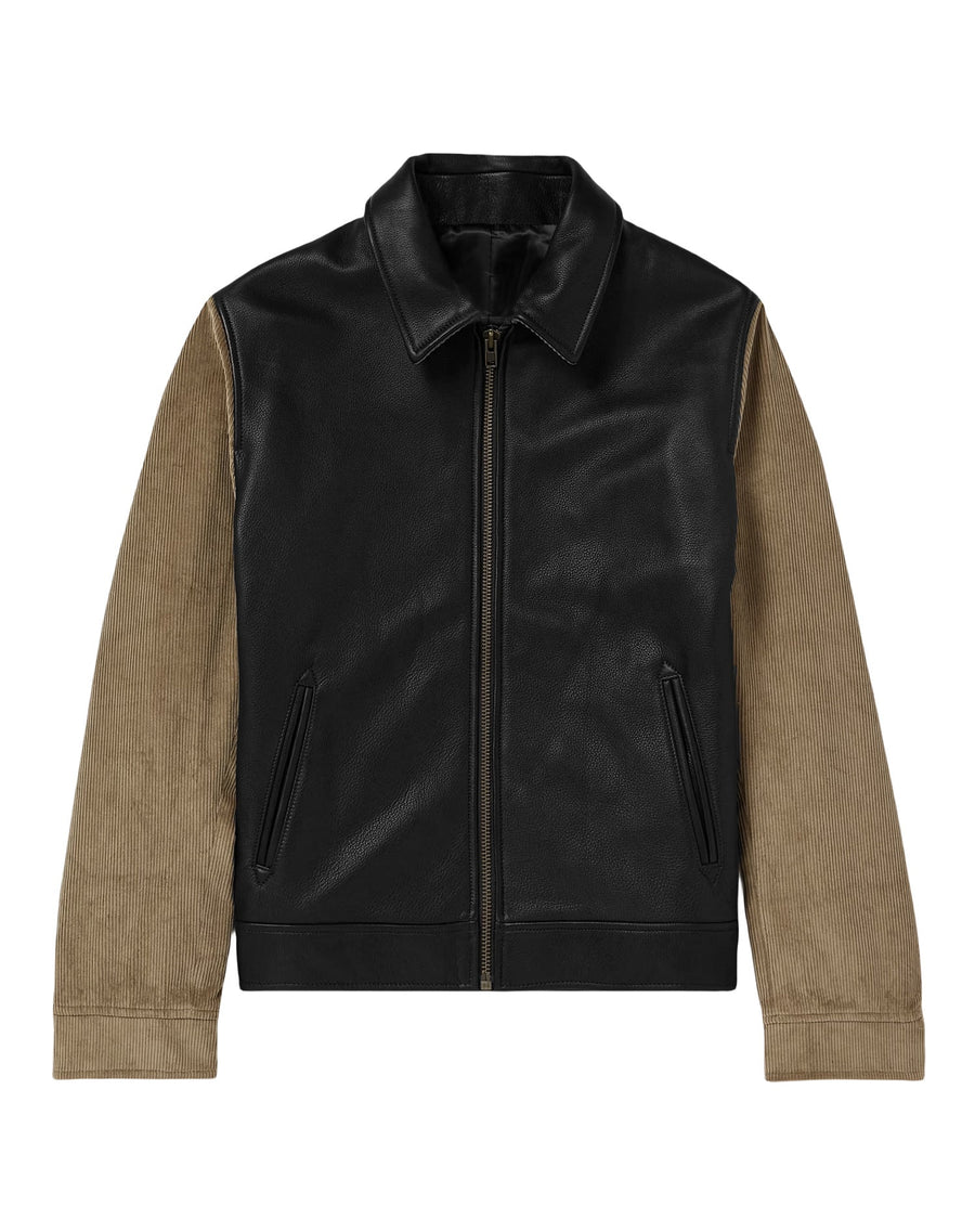 Herren elegante Bikerjacke mit kontrastierenden Cord-Ärmeln Aliams