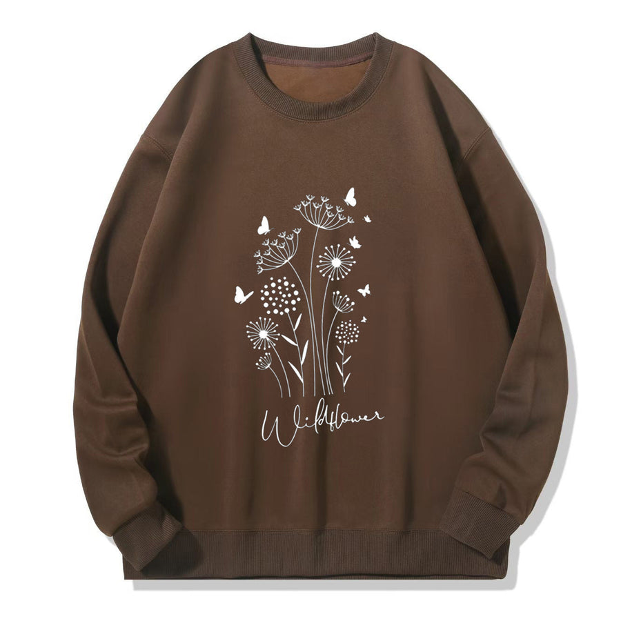 Damen Sweatshirt mit floralem Wildblumenprint und kuscheligem Innenfutter