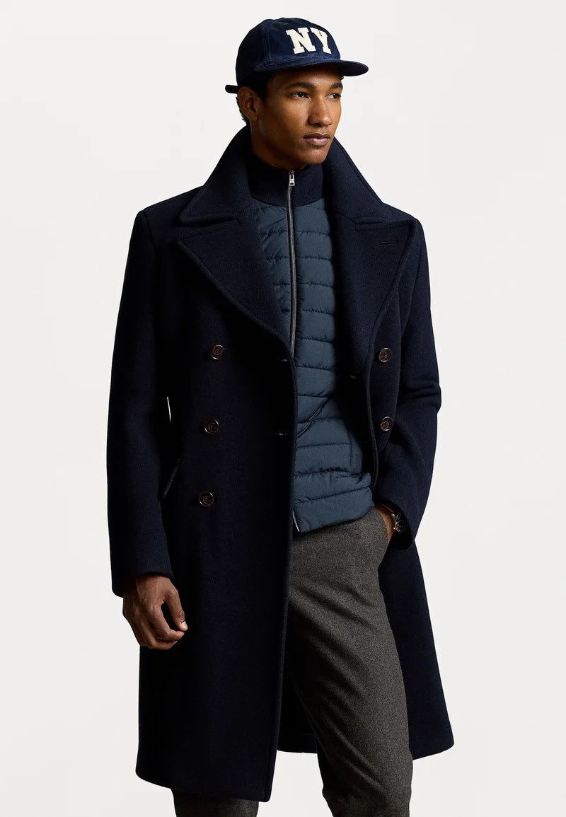 Herren eleganter doppelter Wollmantel mit abnehmbarer Steppjacke Aliams