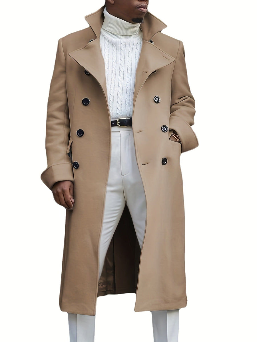 Herren eleganter Langmantel mit doppelter Knopfleiste und modernem Schnitt Aliams