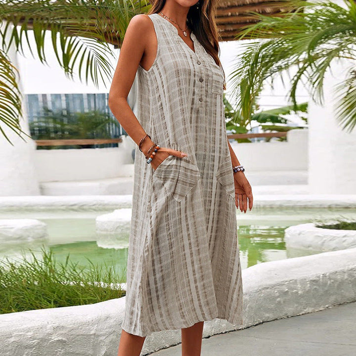 Ella - beiges leinen maxikleid