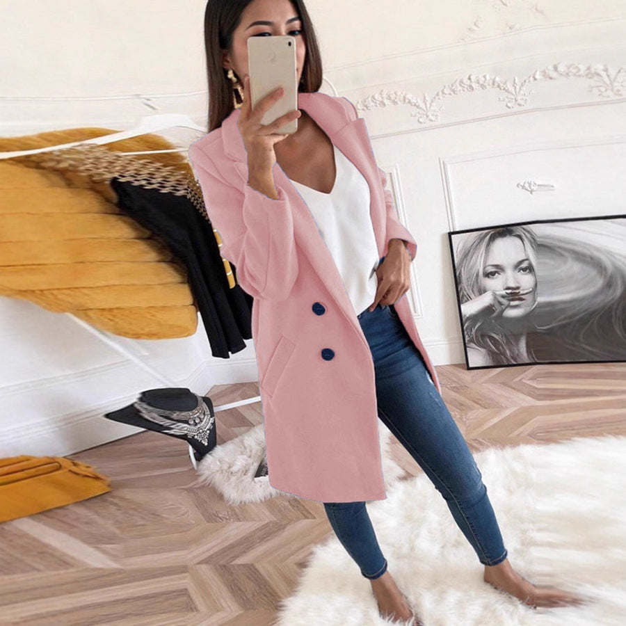Damen eleganter und warmer Longblazer mit doppelter Knopfleiste