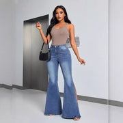 Damen elegante High-Waist Flared Jeans mit seitlichen Schlitzen