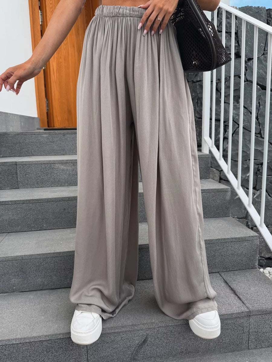 Damen luftige Palazzo-Hose mit elastischem Bund und weitem Schnitt