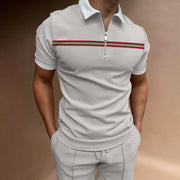 Herren lässiges Kurzarmpoloshirt mit Reißverschluss und sportlichem Streifenmuster Aliams