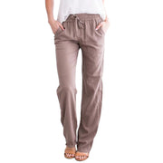 Damen Weite Leinenhose mit elastischem Bund und praktischen Seitentaschen Heidi-Mode