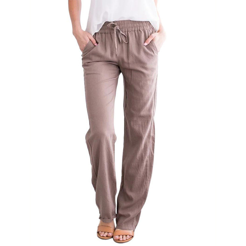 Damen Weite Leinenhose mit elastischem Bund und praktischen Seitentaschen Heidi-Mode
