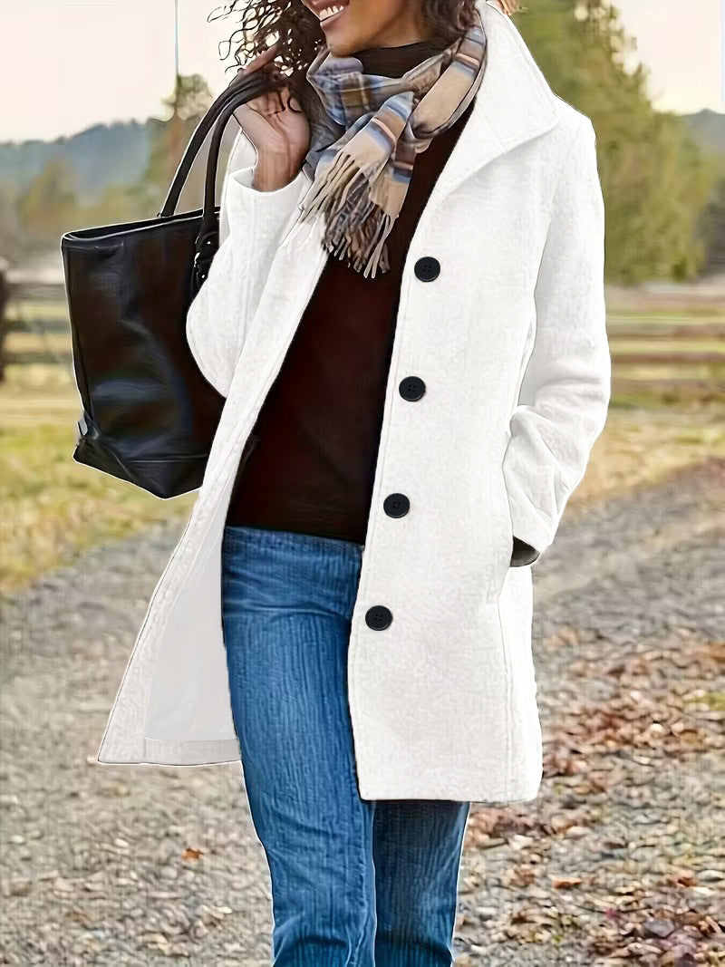 Damen elegante Wollmantel mit modernem Kragen und praktischen Taschen