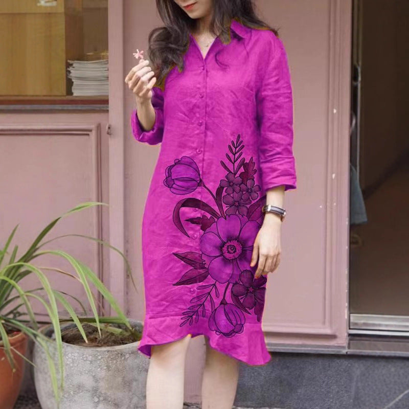 Damen Hemdblusenkleid mit floralen Motiven und tailliertem Schnitt