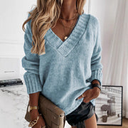 Damen lässiger Pullover mit V-Ausschnitt und Strukturdesign