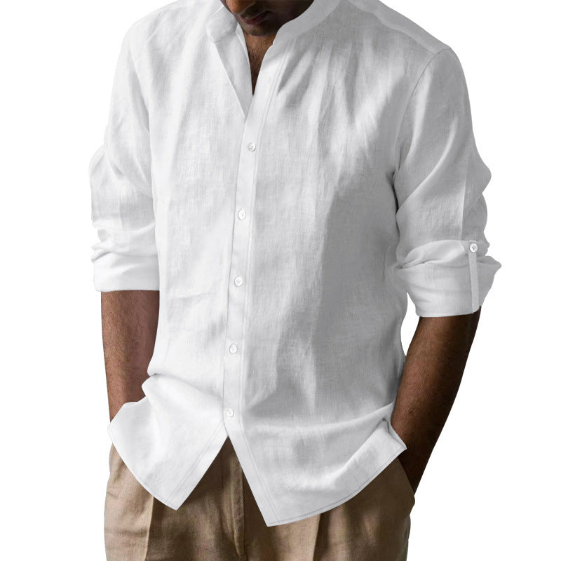 Herren Langarmhemd im lässigen Leinenlook mit eleganten Knopfdetails Heidi-Mode