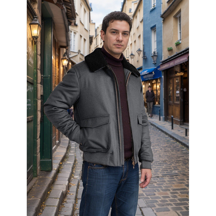 Herren modische bomberjacke mit Teddyfellkragen Aliams