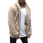 Herren kuschelige Fleecejacke mit praktischer Kapuze und Knopfverschluss Aliams