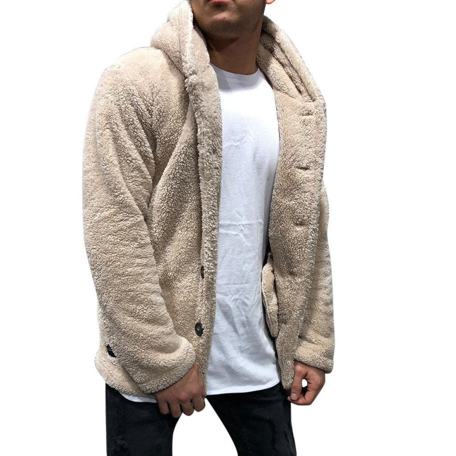 Herren kuschelige Fleecejacke mit praktischer Kapuze und Knopfverschluss Aliams