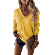 Damen lässiger Pullover mit V-Ausschnitt und Strukturdesign