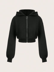 Damen cropped Hoodie mit innovativem Reißverschluss und voluminösen Ärmeln