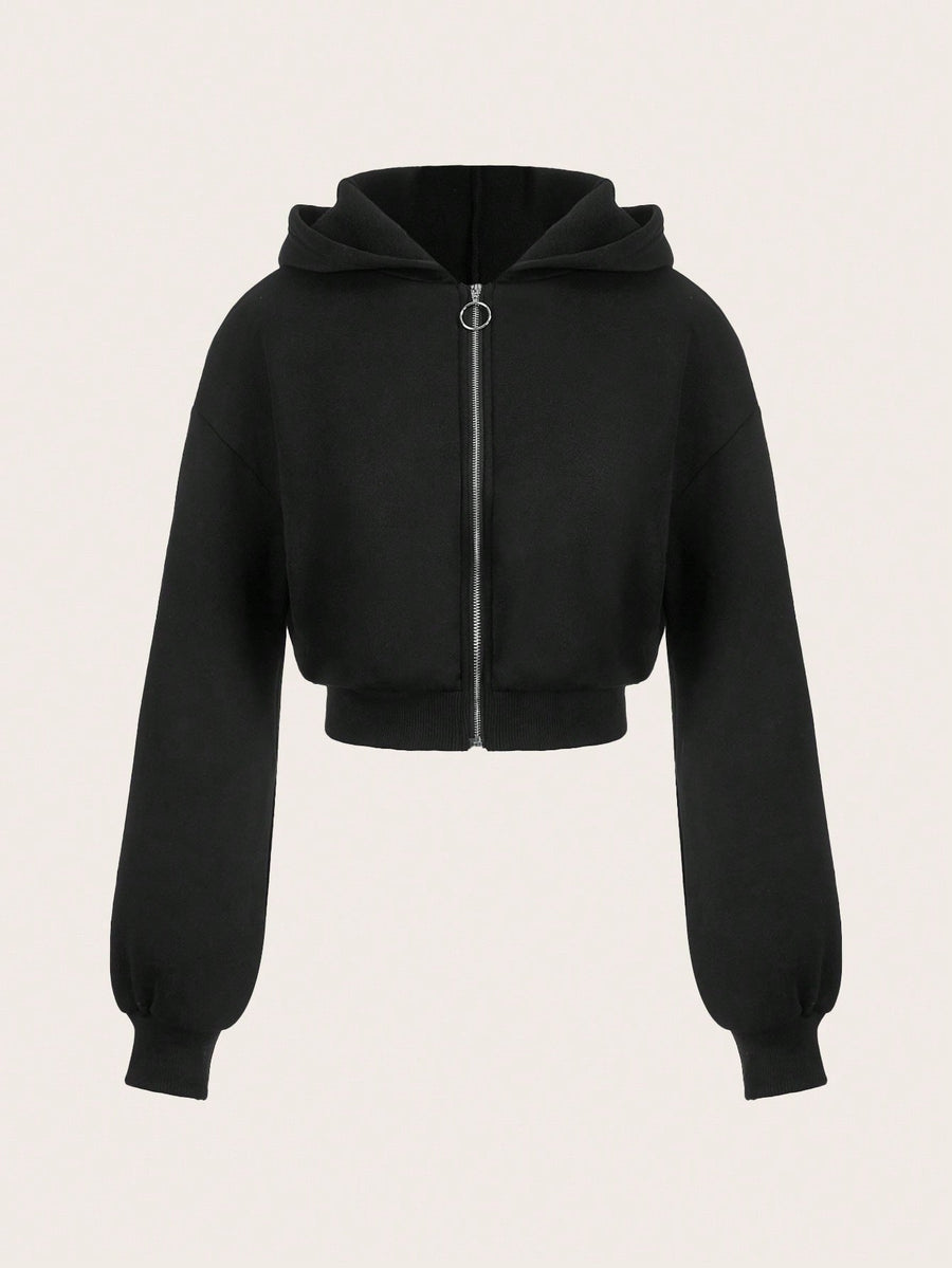 Damen cropped Hoodie mit innovativem Reißverschluss und voluminösen Ärmeln