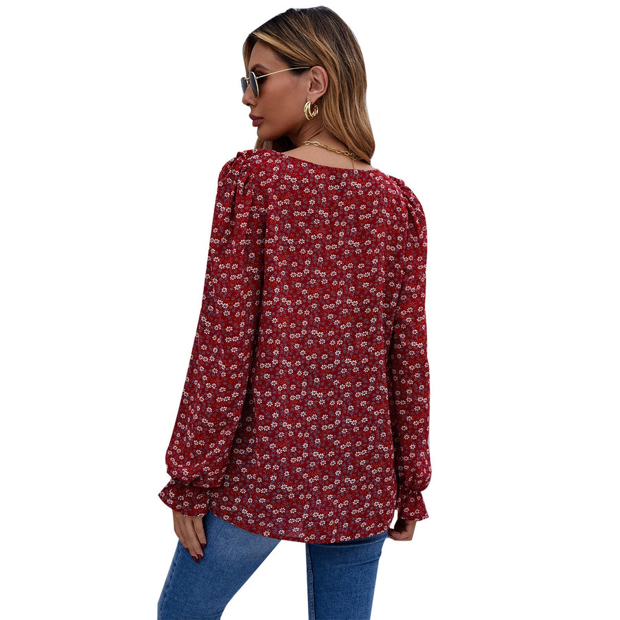 Damen Bluse mit Rüschendetails und floralem Muster