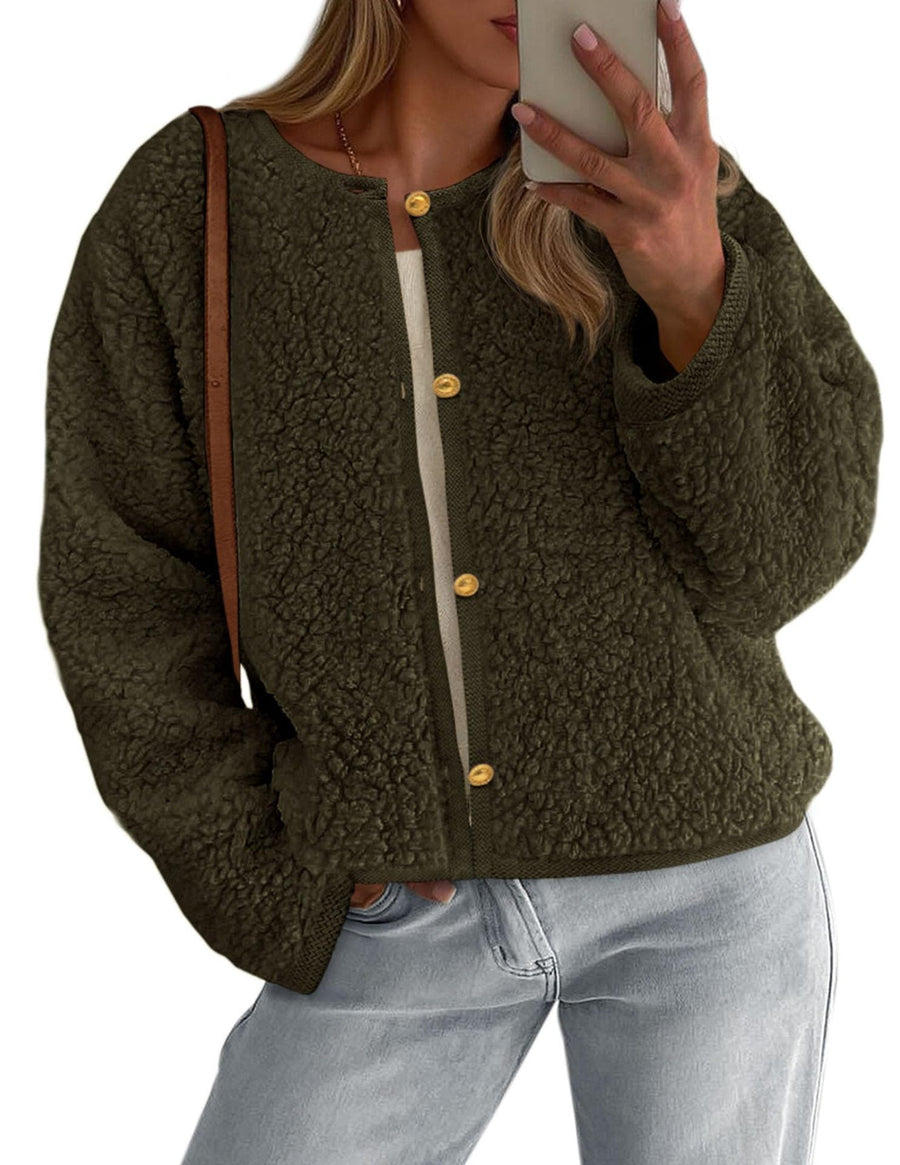 Damen Kuschelige Fleecejacke mit Knopfdetail und Oversized-Schnitt