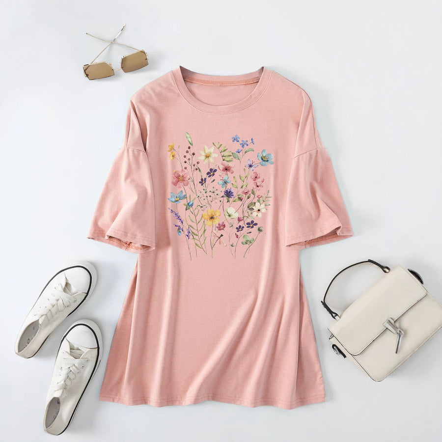 Damen lässiges Sommerblusenshirt mit floralem Druck