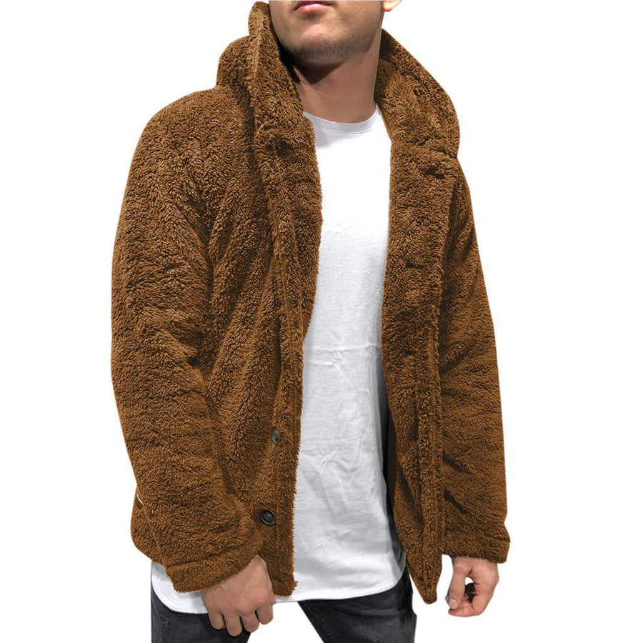 Herren kuschelige Fleecejacke mit praktischer Kapuze und Knopfverschluss Aliams