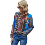 Damen Bluse mit Rüschendetails und kontrastierenden Mustern
